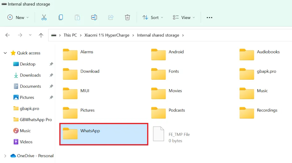 Copy WhatsApp Folder From Desktop To Phone Internal Storage