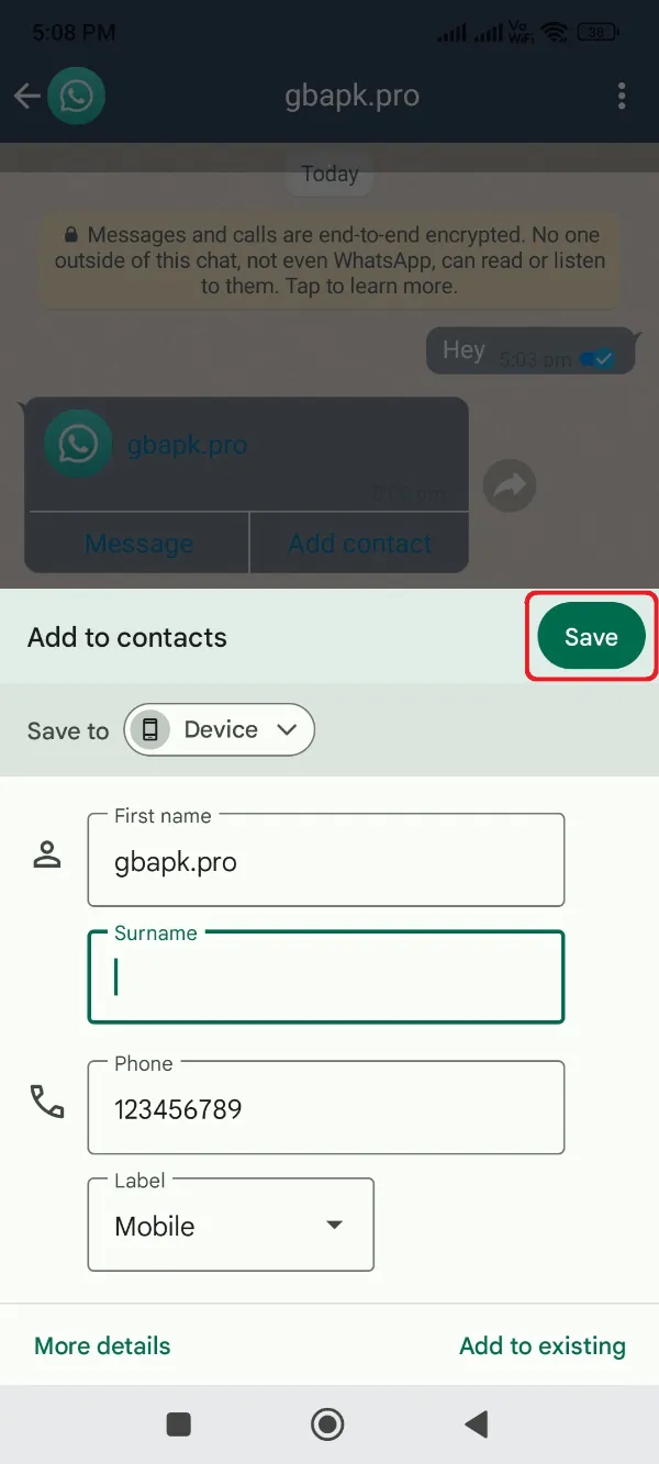 GBWhatsApp Pro Add Contacts New Save