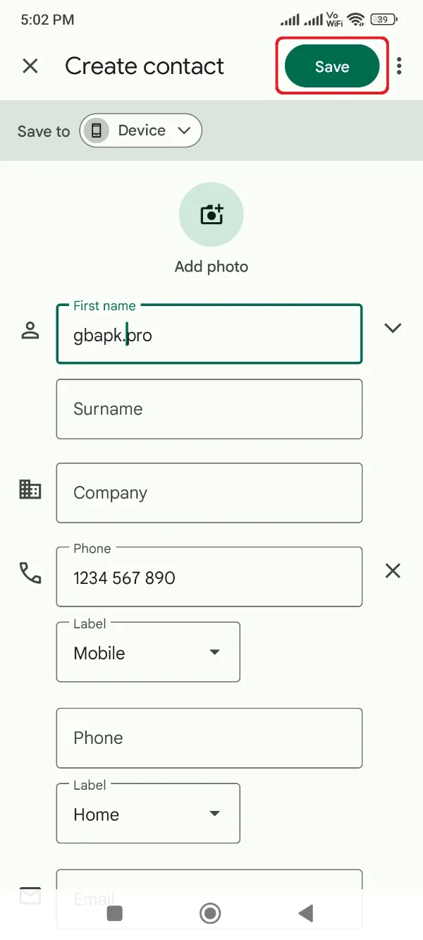 GBWhatsApp Pro Fill Contact Details