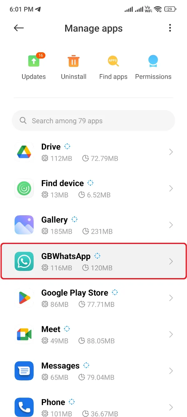 GBWhatsApp Uninstall Settings Apps Select