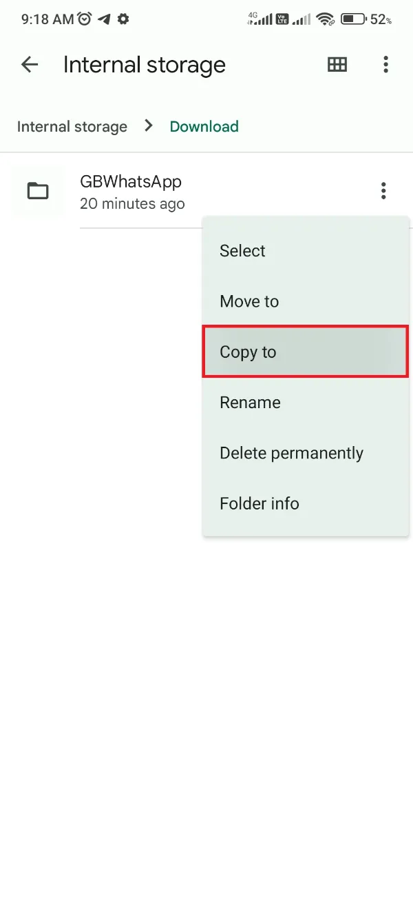 Google Files App Copy GBWhatsApp Folder To Internal
