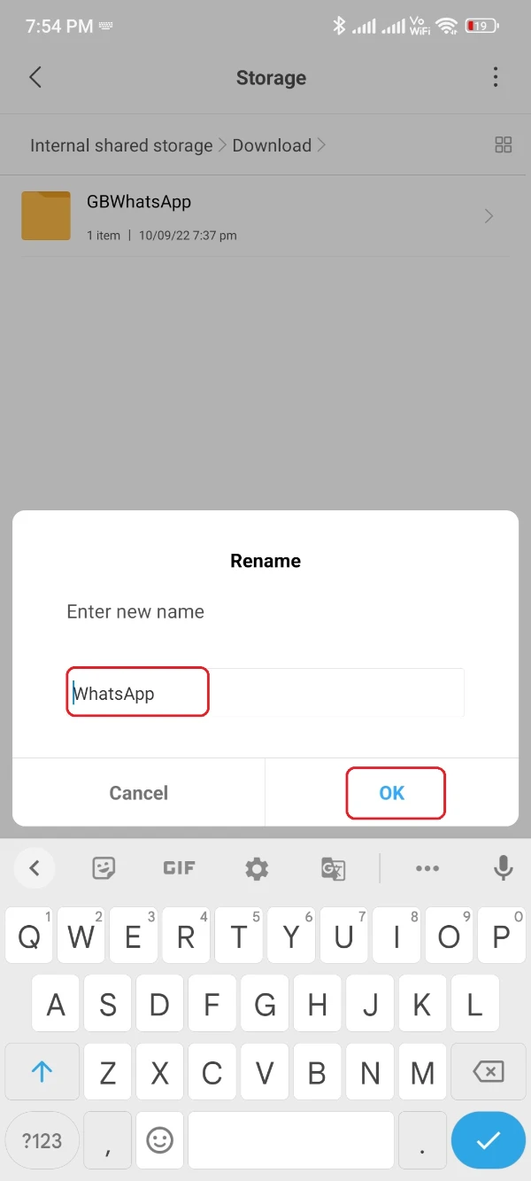 Rename GBWhatsApp Folder To WhatsApp