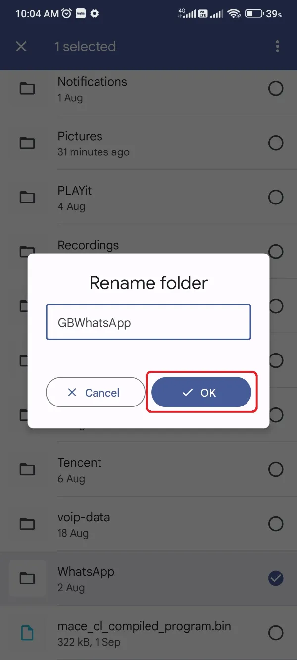 Rename WhatsApp Folder To GBWhatsApp