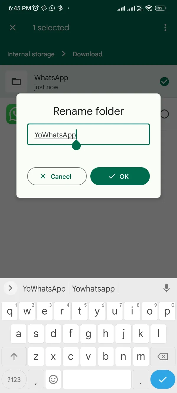 Rename WhatsApp Folder To YoWhatsApp