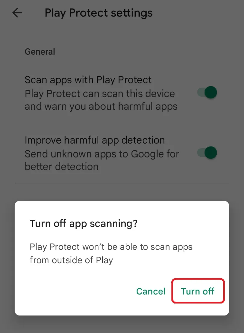 Turn Off Google Play Protect