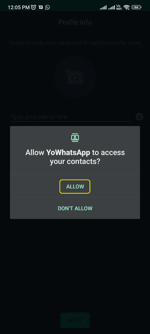 YoWhatsApp Allow Contact Access