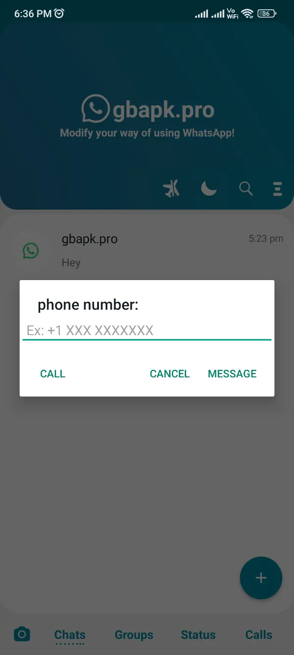 YoWhatsApp Send Messages without Saving Number