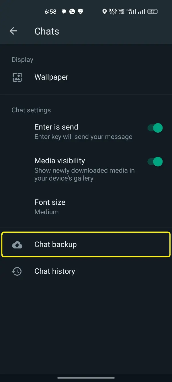 YoWhatsApp Settings Chat Backup