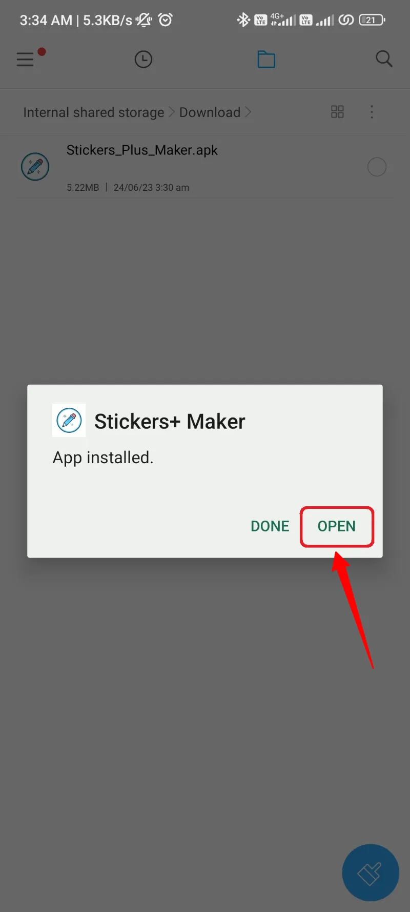 Stickers Plus Maker APK Installation Completed