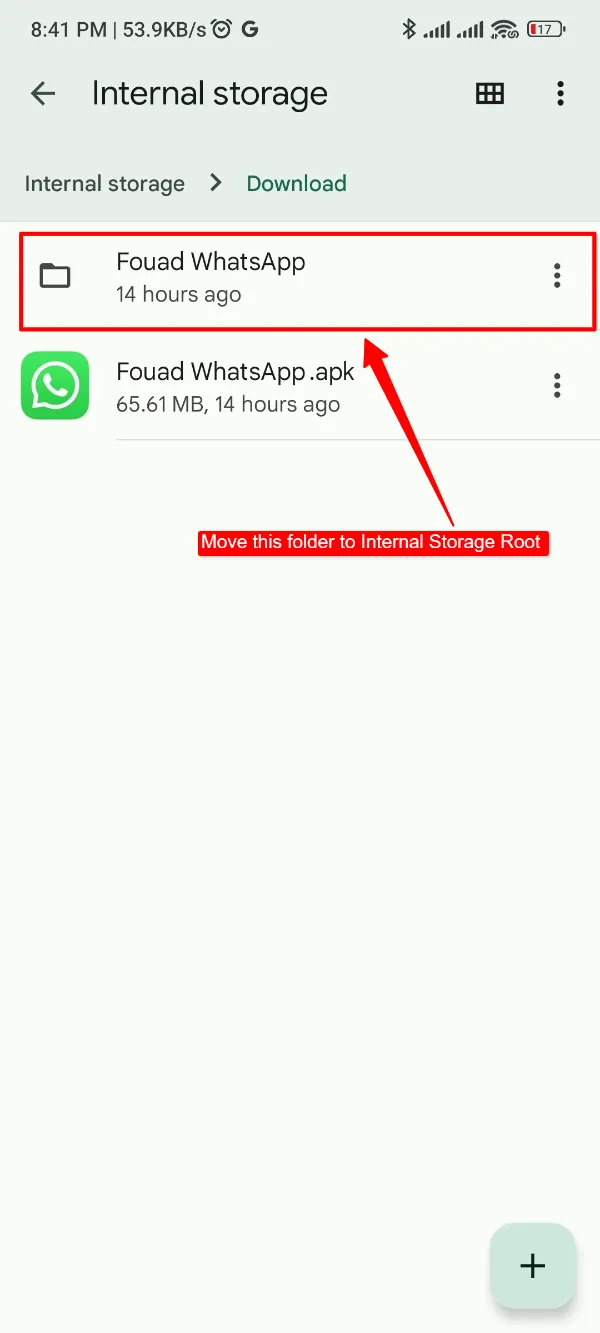 Move Fouad WhatsApp Folder to Internal Storage