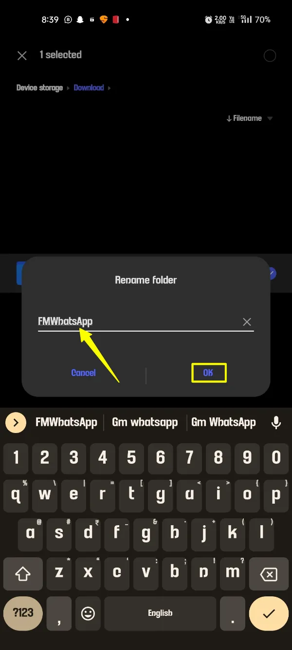 Rename WhatsApp Folder to FMWhatsApp
