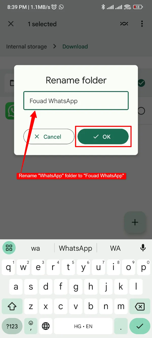 Rename WhatsApp Folder to Fouad WhatsApp