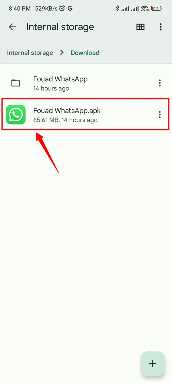 Tap on Fouad WhatsApp APK File